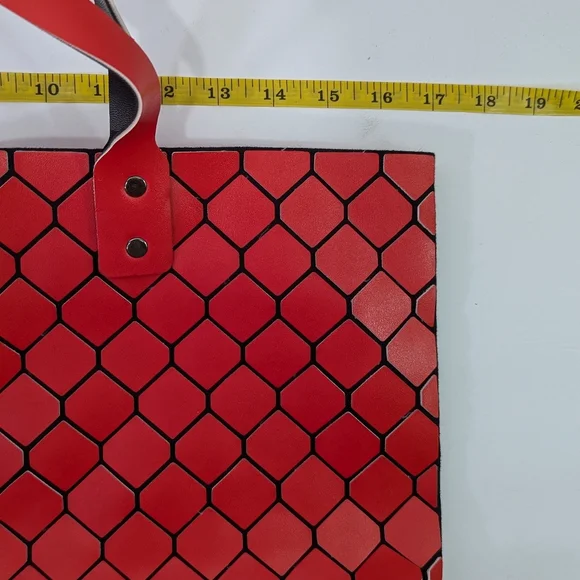 Patrizia Luca Red Geometric Faux Leather Tote Bag Modern Art Pop Chic Purse - Picture 4 of 13